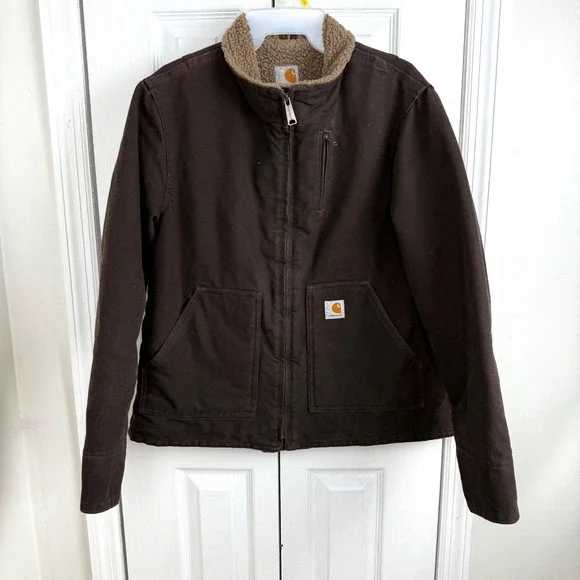 Carhartt Sherpa Lined Jacket Womens Large Brown Workwear Chore Coat Gorpcore - Picture 1 of 8